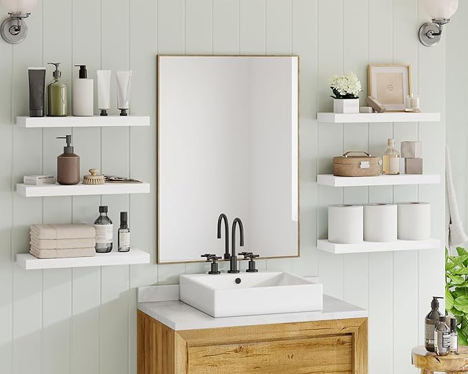 Fixwal White Shelves, 15.7in Floating Shelves, Farmhouse Shelf Wall Decor