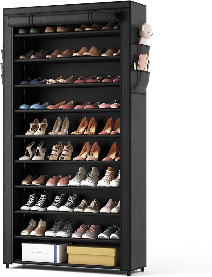ROJASOP 10 Tier Shoe Rack with Covers, Large Capacity Stackable Tall Shoe Shelf