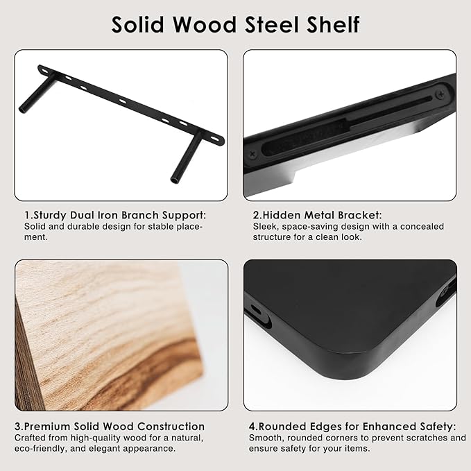 Fixwal Corner Floating Shelves for Wall Mounted Natural Solid Wood 16"x11.4"