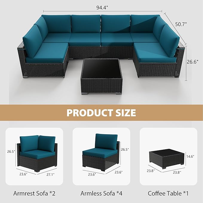 KIGOTY 7-Piece Patio Furniture Set, All-Weather PE Rattan Outdoor Sectional Sofa