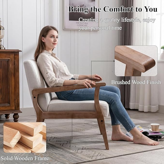 BESTANO Mid Century Modern Accent Chair Set of 2, Linen Upholstered Living Room