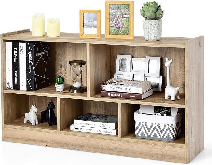 Tangkula 5 Cube Bookcase, 2 Tier Wooden Storage Open Bookshelf, Kid's Playroom