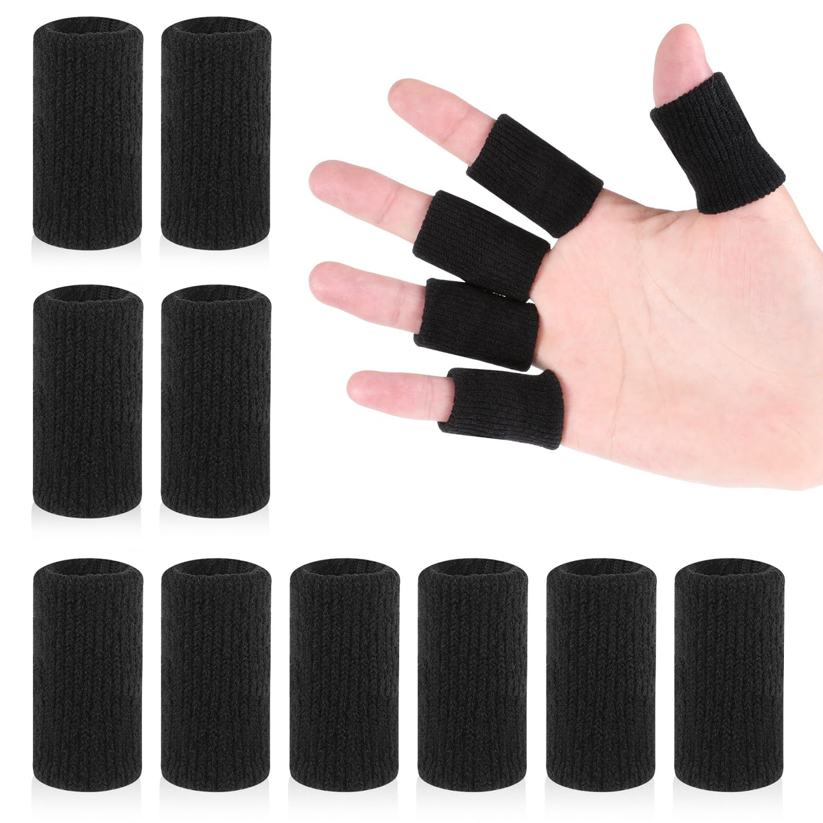 KALIONE 10Pcs Black Sport Finger Sleeves, Finger Sleeves Protectors, Elastic Finger Support Sleeve, Compression Finger Sleeves, Thumb Brace Support for Basketball, Golf