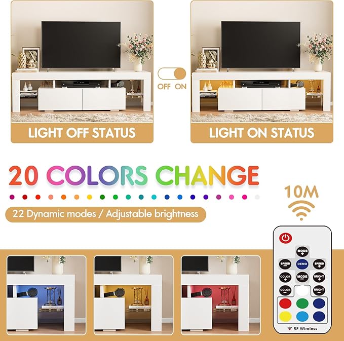 JUMMICO TV Stand with LED Lights, Modern Entertainment Center Media and Open
