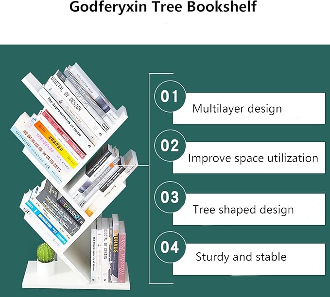 Godferyxin Small Bookcase for Desk Decor, 5-Tier White Wood Small Bookshelf –