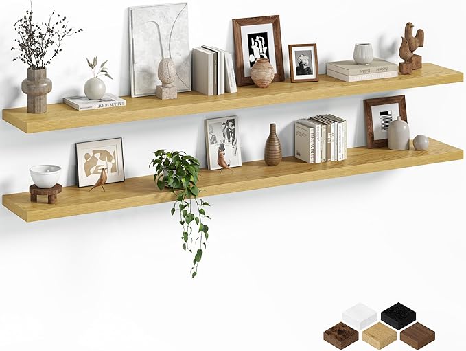 Fun Memories Floating Shelves for Wall, 72 Inch Long Set of 2 Rustic Wood Wall