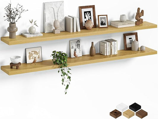 Fun Memories Floating Shelves for Wall, 72 Inch Long Set of 2 Rustic Wood Wall