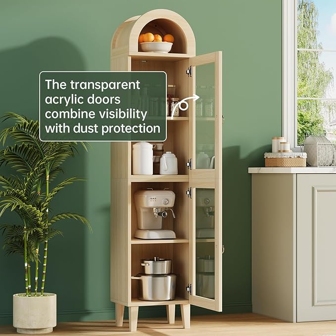 71" Tall Arched Cabinet with Acrylic Door, Modern Curio Arched Bookcase with