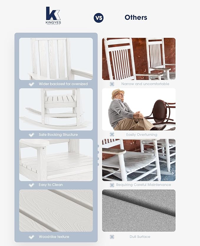 KINGYES Oversized Outdoor Rocking Chair, All-Weather Patio Rocking Chairs