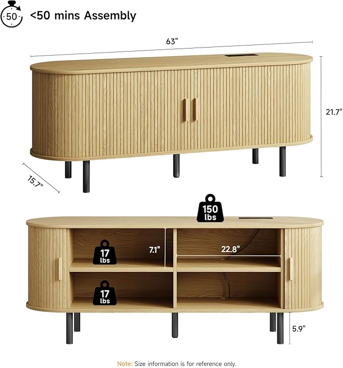 ONBRILL 63" TV Stand with Power Outlet