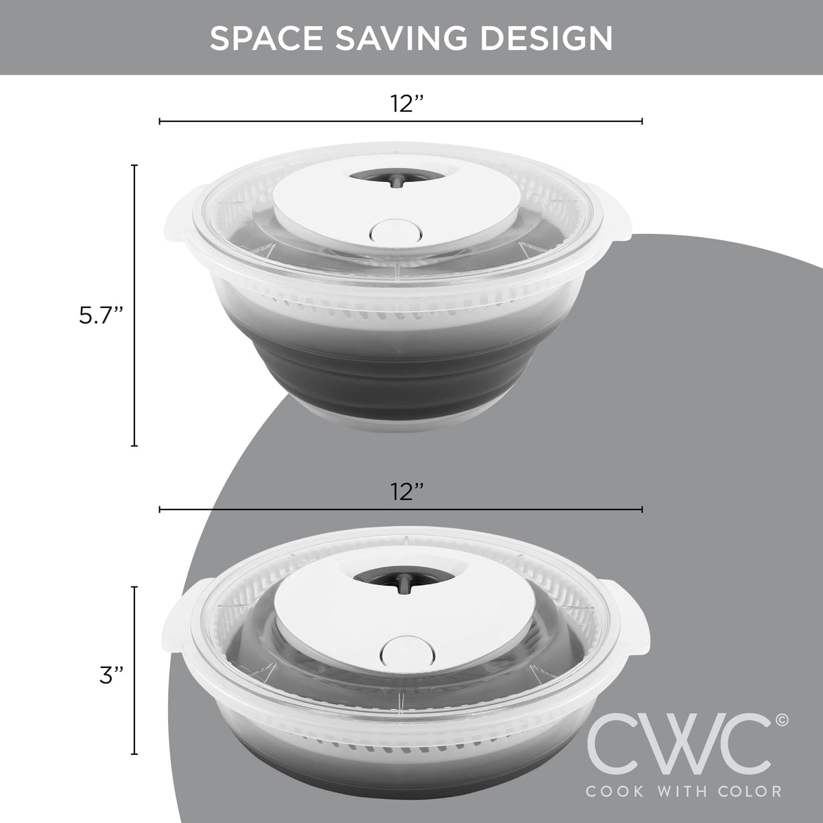 COOK WITH COLOR Collapsible Salad Spinner - 4 QT Space Saving Lettuce Dryer with Folding Collapsible Colander Great for Washing and Drying Fruit and Vegetables (Grey)