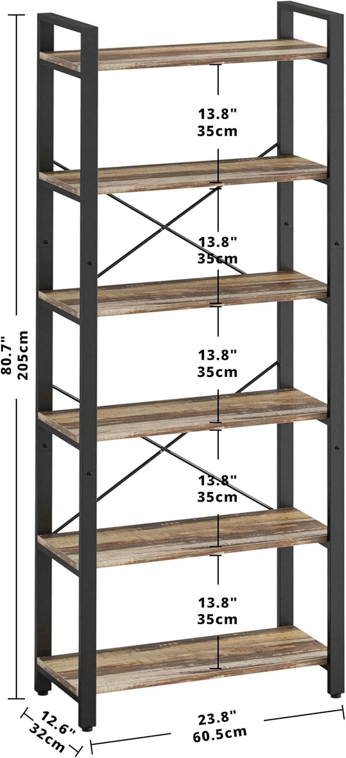 IRONCK Bookshelf 6-Tier Ladder Shelf 110 lbs or Shelf Display Shelf Vintage