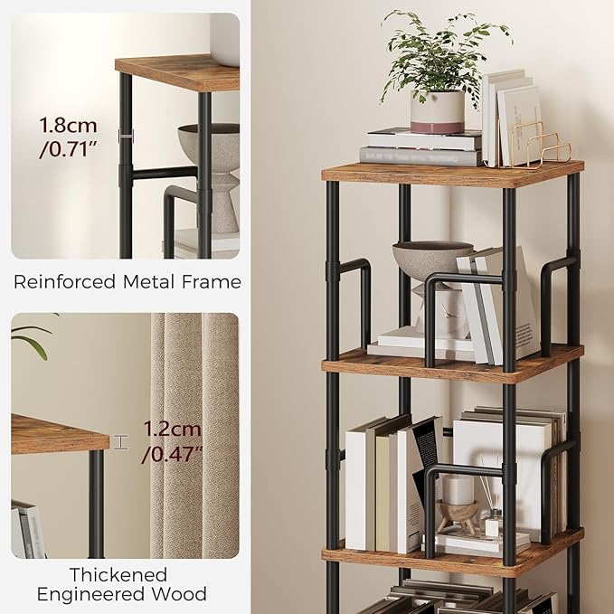 MAHANCRIS 3-Tier Rotating Bookshelf, Freestanding Corner Bookshelf, 360°