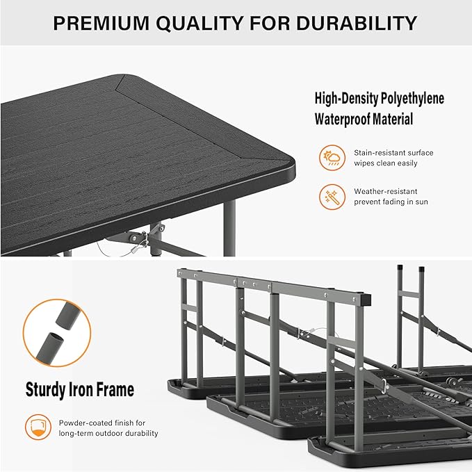 VINGLI Folding Picnic Table and Bench Set, Portable Outdoor Dining Furniture