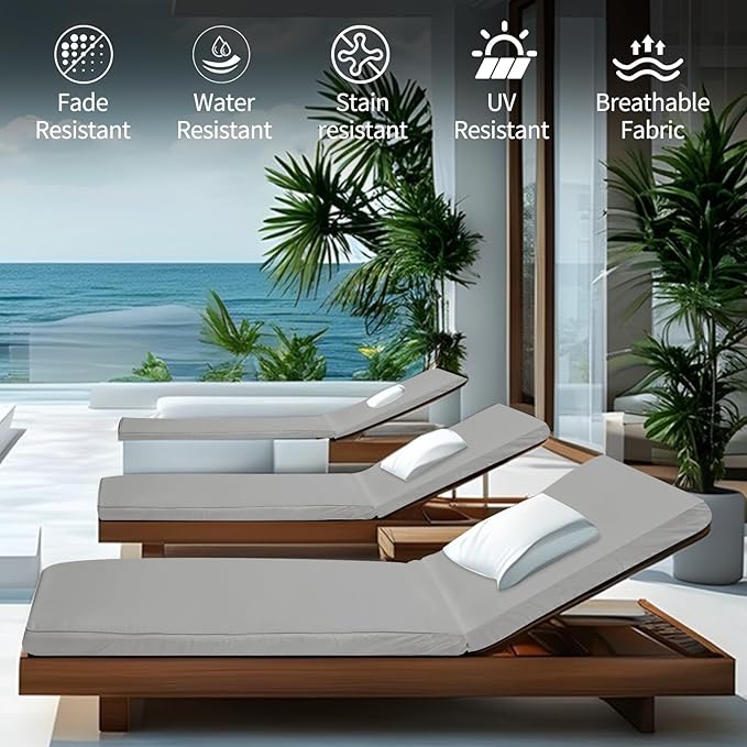 Outdoor Chaise Lounge Cushions for Patio, Waterproof Replacement Seat Cushions