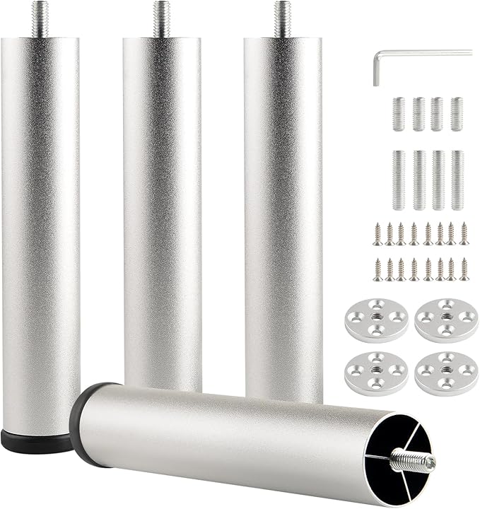 Adjustable Furniture Legs 8 Inch Silver Bed Support Legs Cylinder M8 Screw in