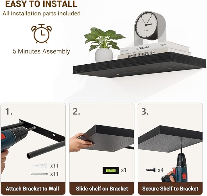 Acovy 55 Inch Floating Shelves, Wooden Shelves