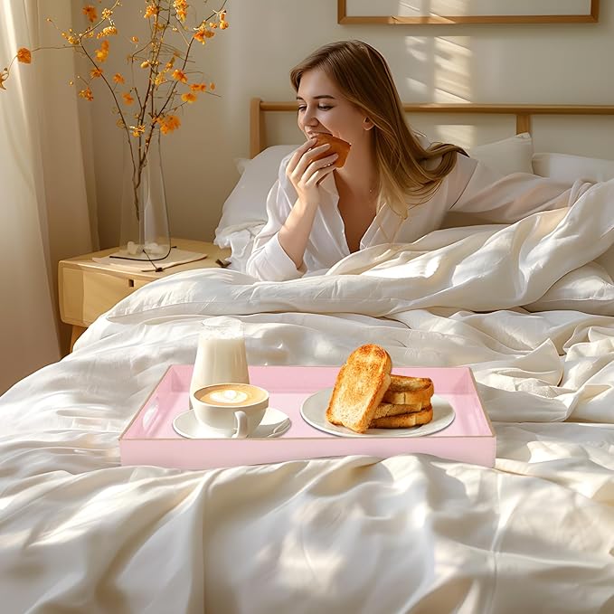 MAONAME Pink Serving Tray with Handles, Modern Decorative Tray