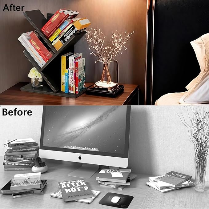 Godferyxin Tree Bookshelf, 3-Tier Wood Small Bookshelf and Mini Bookcase