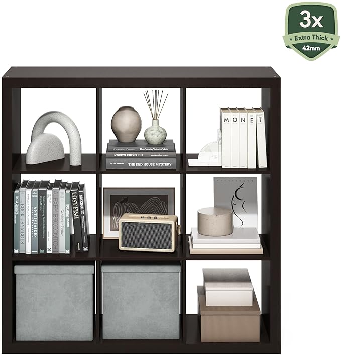 Furinno Cubicle Book Shelf, 9-Cube Bookshelf, Triple Thick Frame Cube Storage