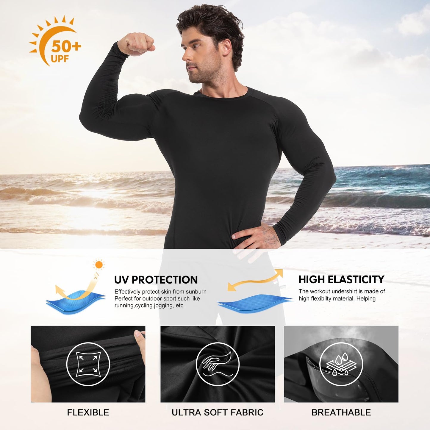 CL convallaria 4 Pack Compression Shirt Men Long Short Sleeve Cooling Dry Rash Guard Athletic T Shirt for Sports