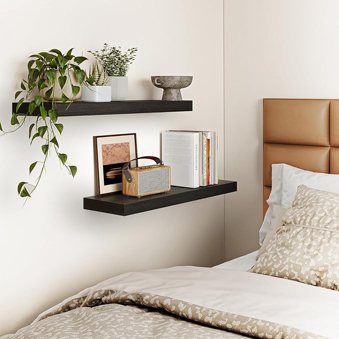 Fixwal Black Floating Shelves for Wall, Bathroom and Kitchen, Wall Shelves for