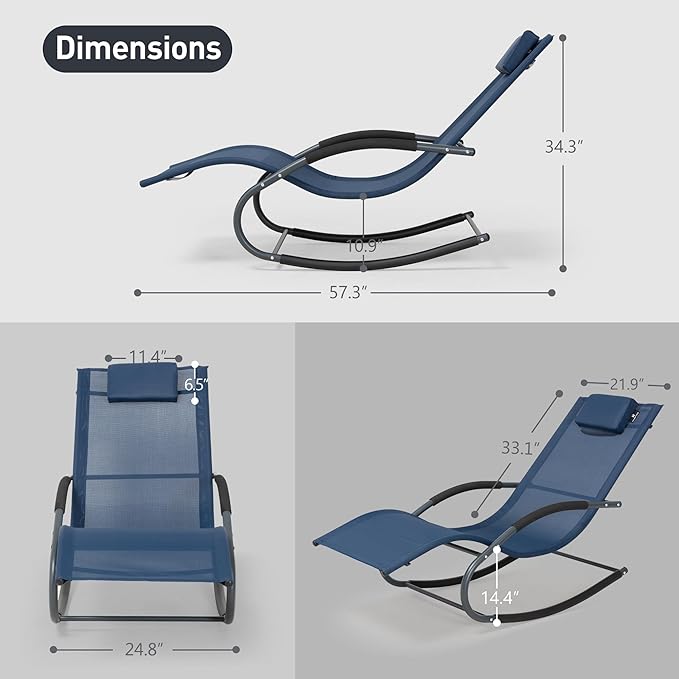 Outdoor Lounge Chair with Pillow, Pool Chaise Lounge Chair Set of 2