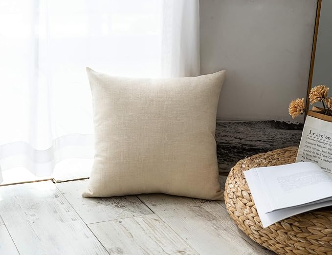 Stellhome Pack of 2 Burlap Throw Pillow Covers Farmhouse Linen Cushion Covers