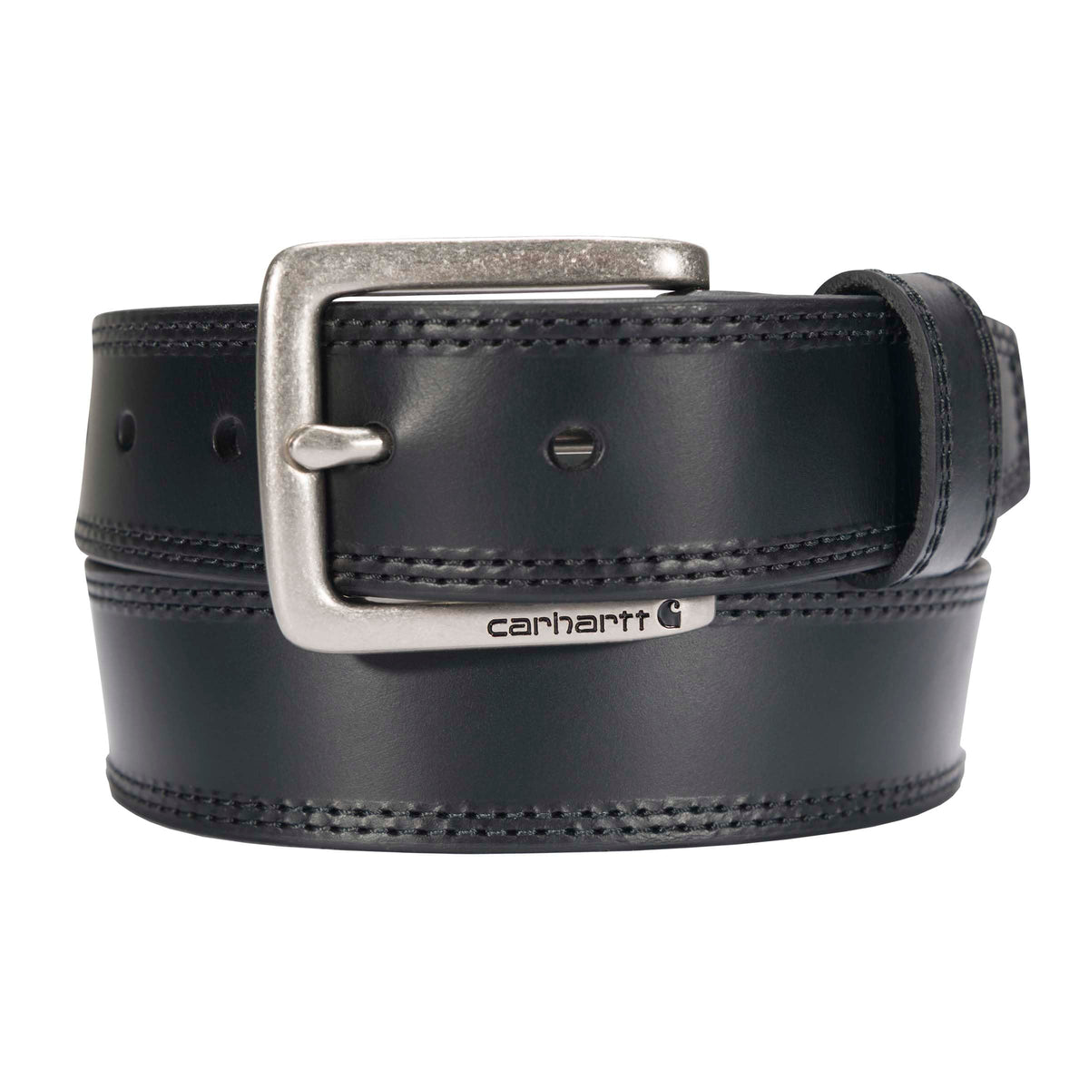 Carhartt Men's Leather Engraved Buckle Belts, Black w/Brushed Roller Finish, 36