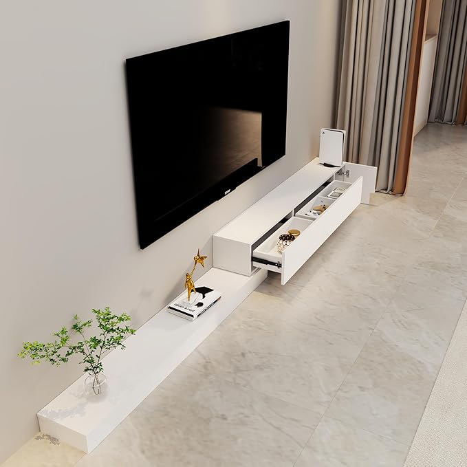 Retractable TV Shelf, Solid Wood Minimalist TV Stand, Mid-Century TV Console