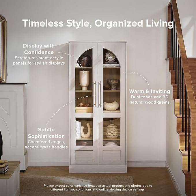 mopio Blake Tall Display Cabinet, Kitchen Buffet Pantry Cupboard, Trophy