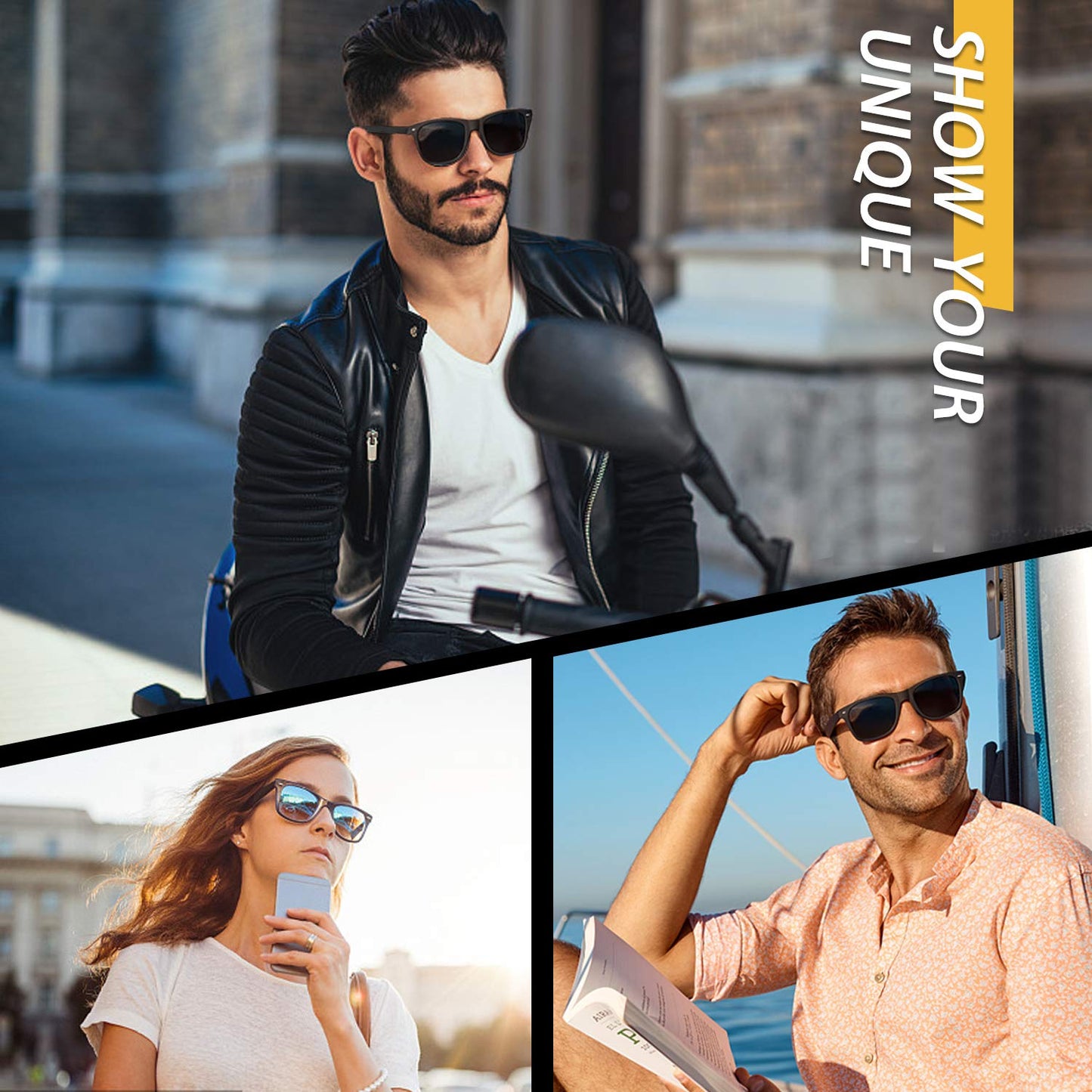 LINVO Polarized Sunglasses for Men Driving Sun glasses Shades 80's Retro Style Square