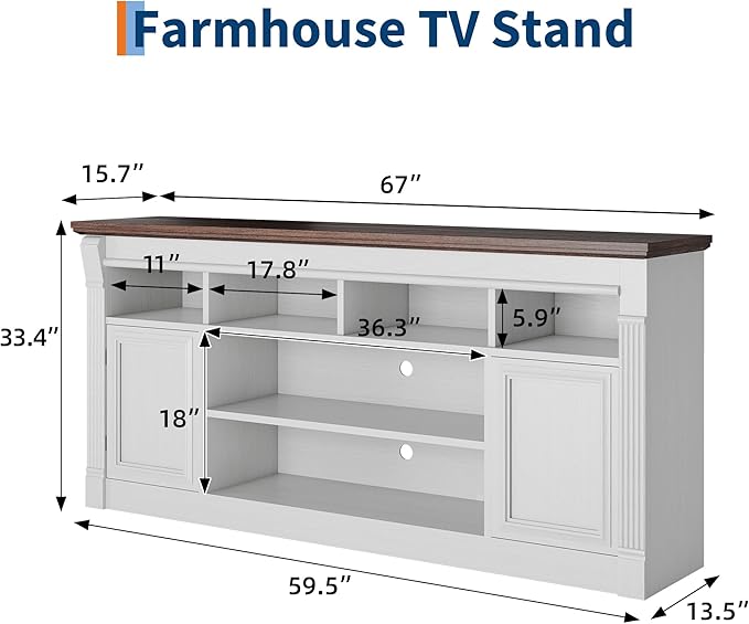 IDEALHOUSE Farmhouse TV Stand for TVs Up to 75", Entertainment Center