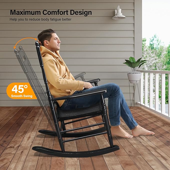 VINGLI Wooden Rocking Chair Outdoor Set of 2, Patio Rockers
