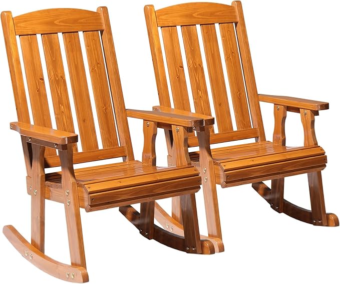 VINGLI Outdoor Rocking Chair Set of 2, Heavy Duty 600 LBS Wooden Rocking Chair