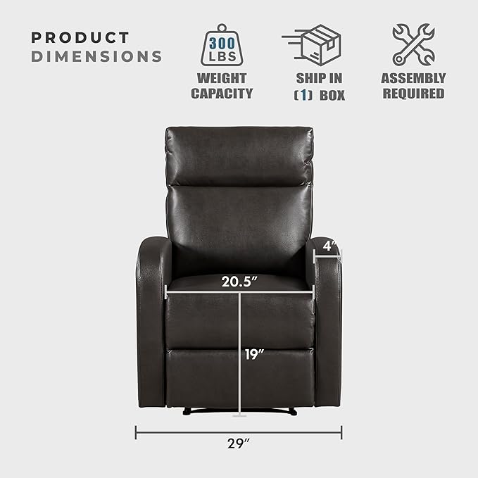 Lexicon Manual Recliner Chair, Faux Leather Reclining Chair, Wall Hugger