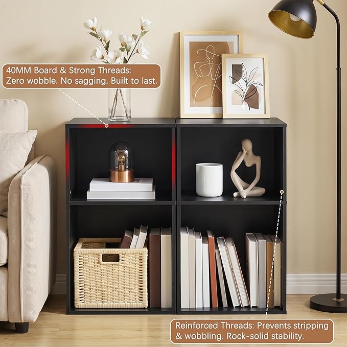 YAHARBO 2 Cube Bookshelf, Horizontal Book Shelf, Small Cubby Bookcase