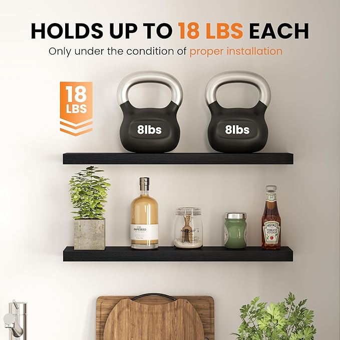 Fun Memories Floating Shelves for Wall, 9.3 Inch Set of 4 Rustic Wood Wall