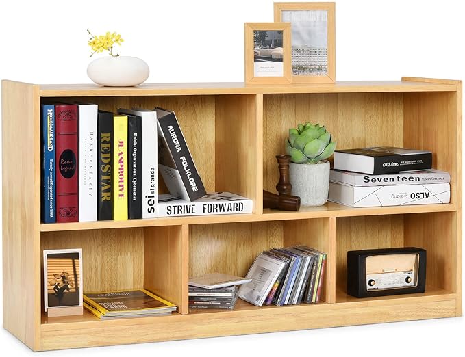 Tangkula 5 Cube Bookcase, 2 Tier Wooden Storage Open Bookshelf, Kid's Playroom
