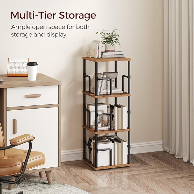 MAHANCRIS 3-Tier Rotating Bookshelf, Freestanding Corner Bookshelf, 360°
