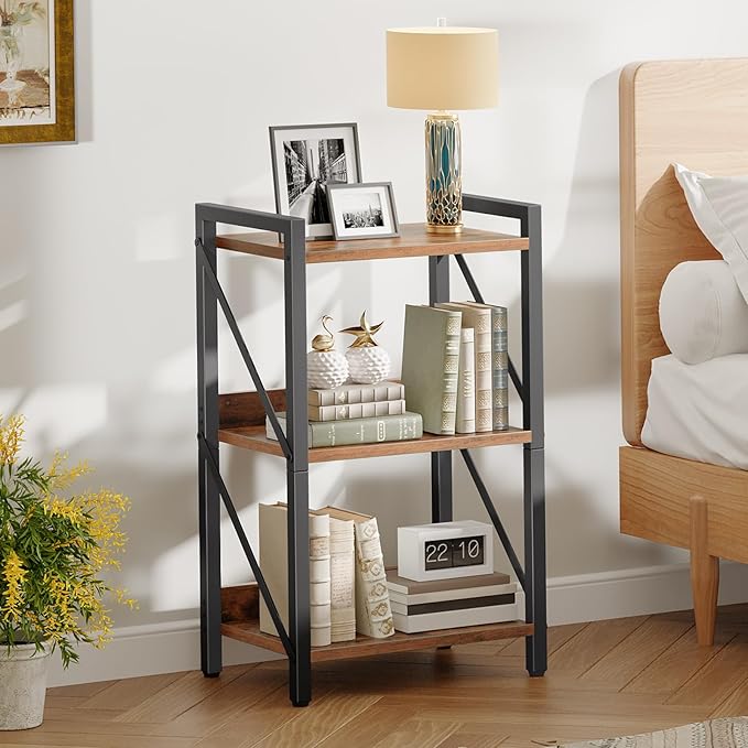 HOOBRO Bookshelf, 3-Tier Industrial Bookcase, Book Shelf Storage Organizer