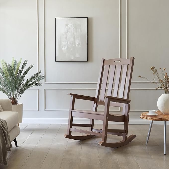 Psilvam Oversized Outdoor Rocking Chair, HDPE Porch Rocker Chairs