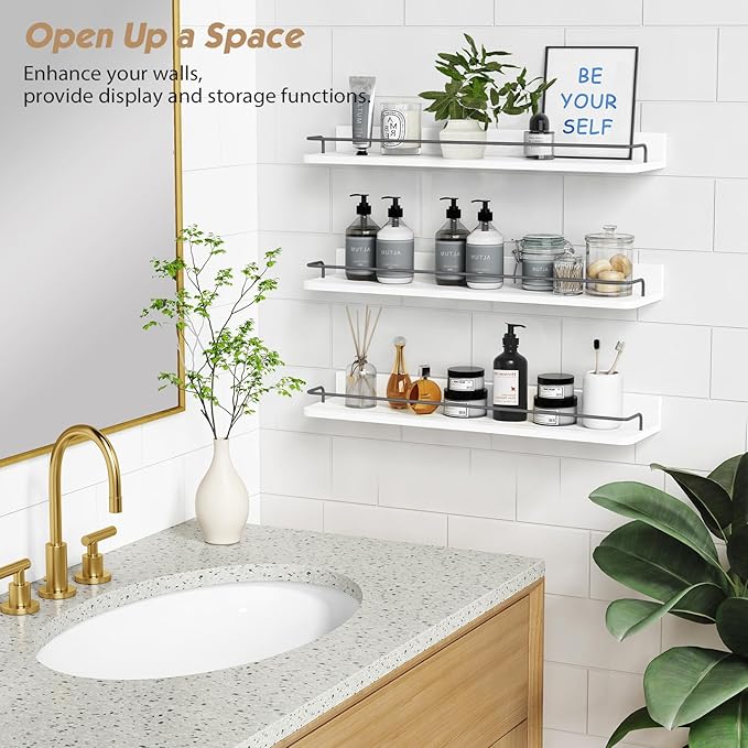 Forbena Floating Shelves for Wall 24 Inches Long, Modern White Wall Shelving