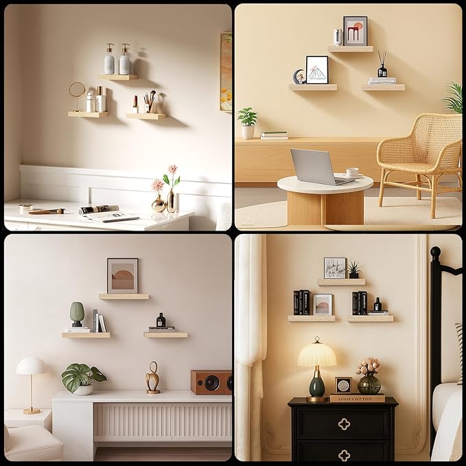 Floating Shelves, Oak Wooden Set of 3 Wall Mounted Bathroom Shelves Over Toilet