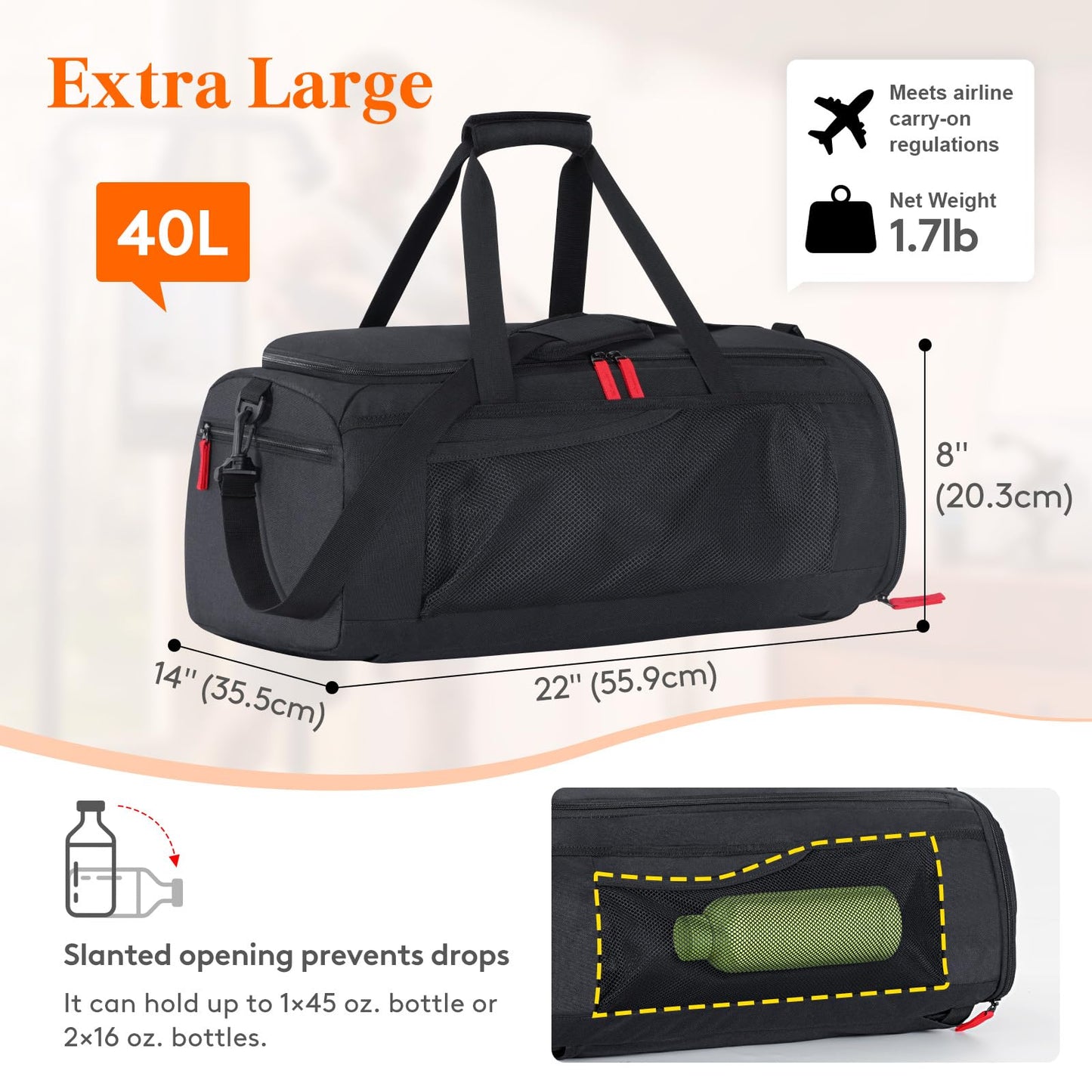 Lifewit Gym Bag for Men & Women with Shoe Compartment, 40L Carry On Duffle Bag for Travel, 3 In 1 Waterproof Weekender Workout Overnight Sports Backpack with Dry and Wet Seperation, Black
