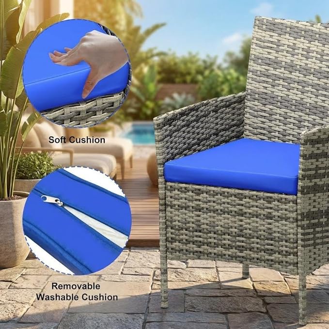 3 Piece Outdoor Patio Furniture Set, All-Weather PE Rattan Wicker Chairs