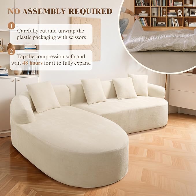99" Curved Sectional Sofa with Chaise, Modern Boneless Couch with Deep Seat