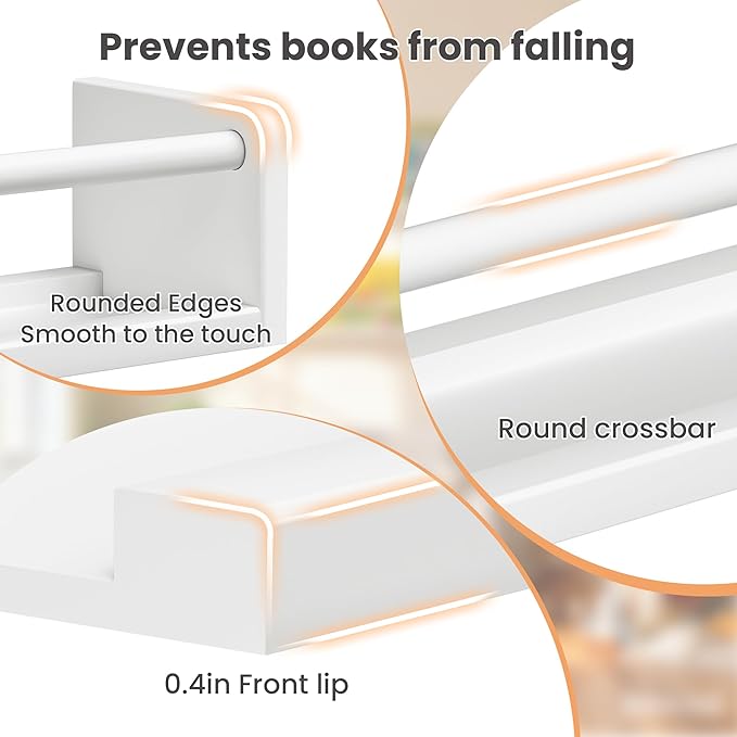 upsimples 2 Pack Nursery Book Shelves, 15.7 Inch Floating Bookshelves