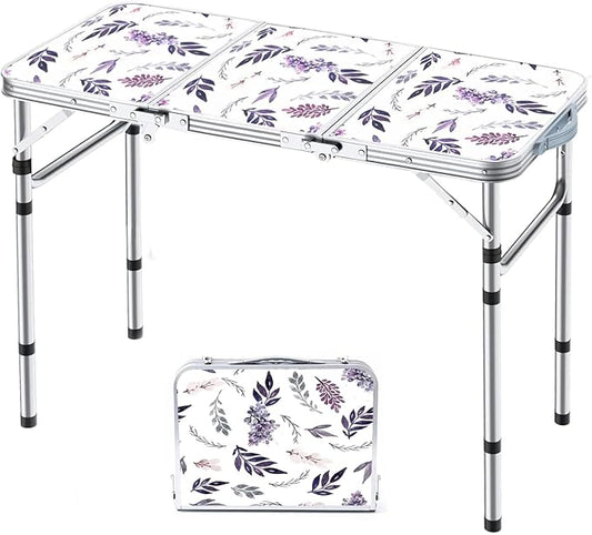 Yriuat Folding Camping Table 3ft Portable Picnic Table Adjustable Height Small