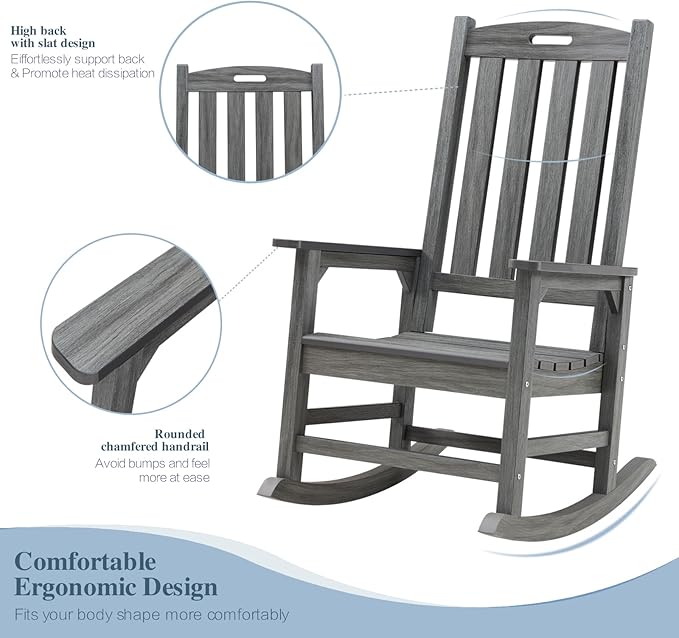 Psilvam Outdoor Rocking Chair Set of 2, Poly Lumber Oversized Rocking Chair